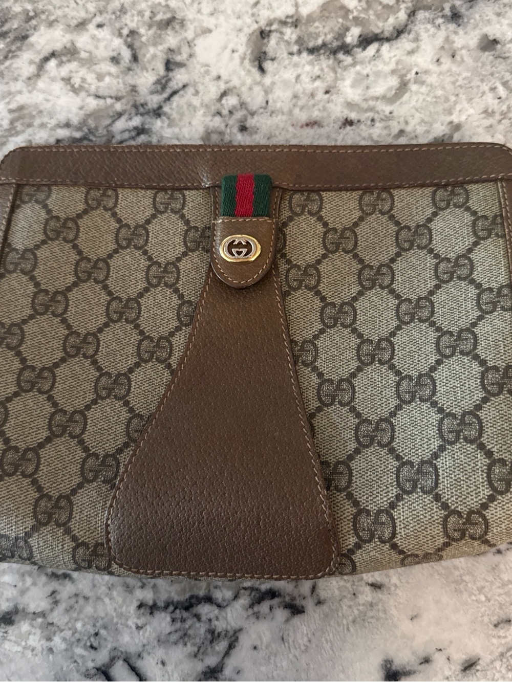 Gucci Brown GG Canvas Sherry Clutch with Leather Trim - Picture 5 of 8